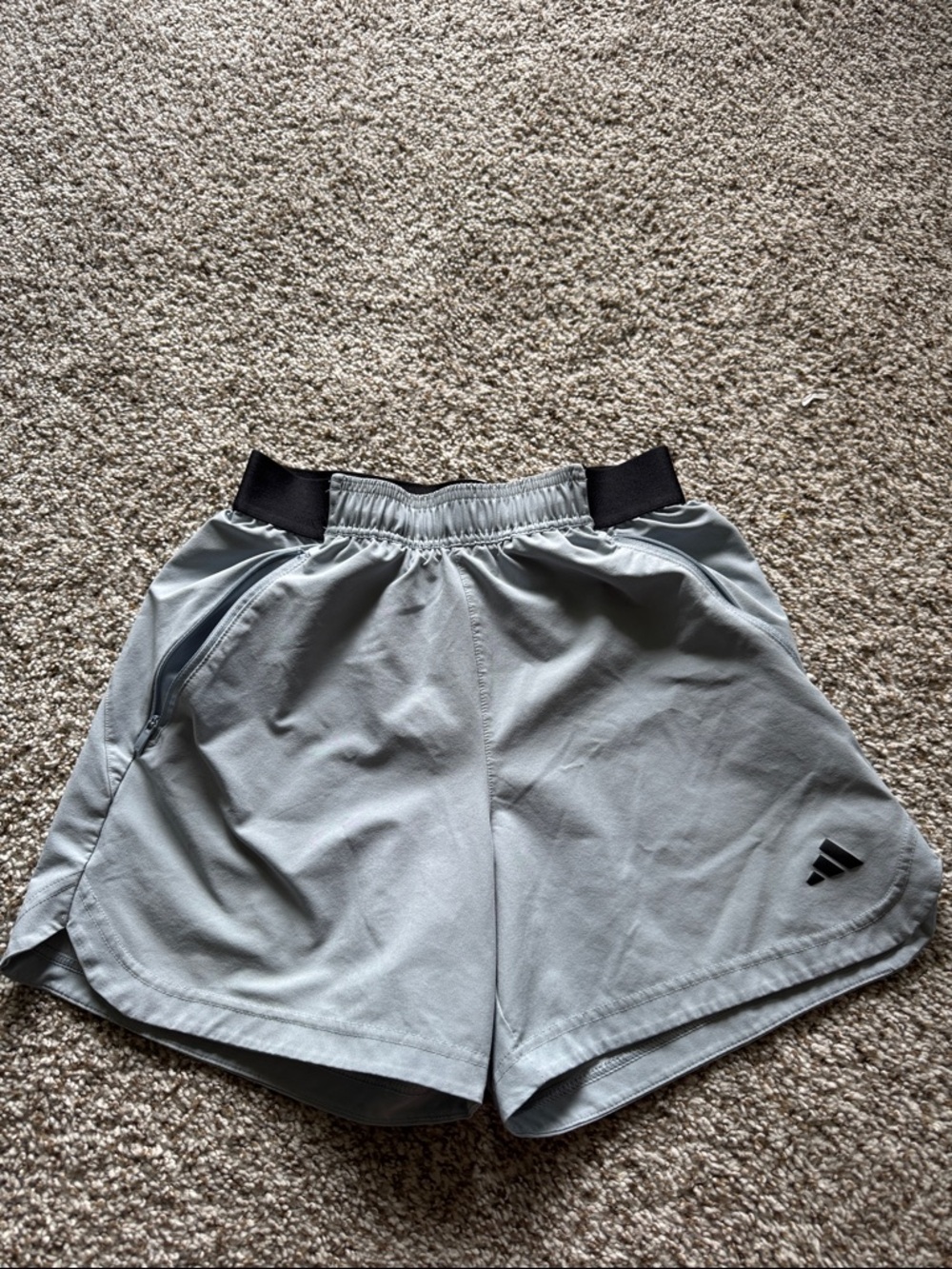 adidas Gray Workout Shorts with Black Waistband